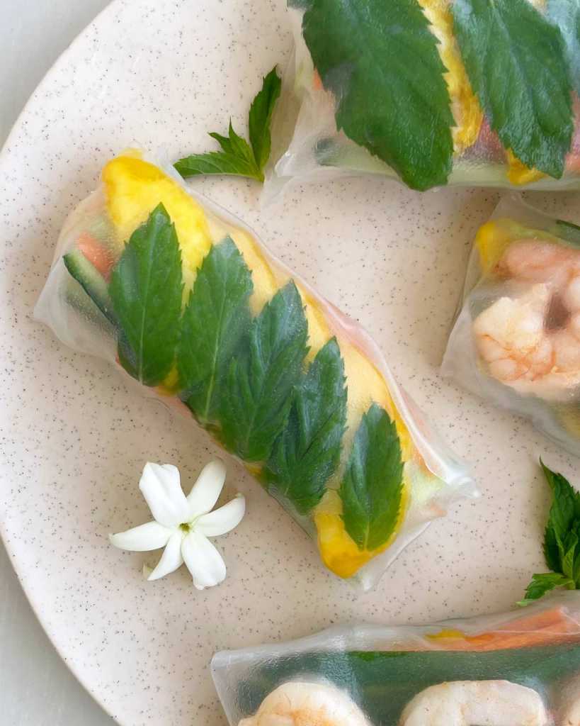 Peach Shrimp Spring Rolls