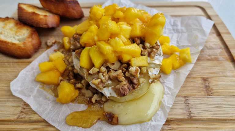Baked Brie with Peaches and Walnuts recipe
