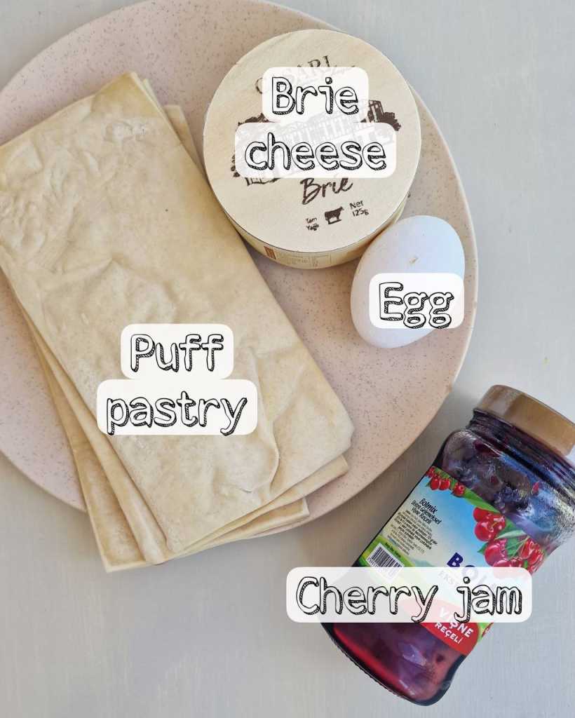 Brie and Jam Puff Pastry ingredients