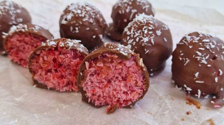 Chocolate-coated Strawberry Coconut balls