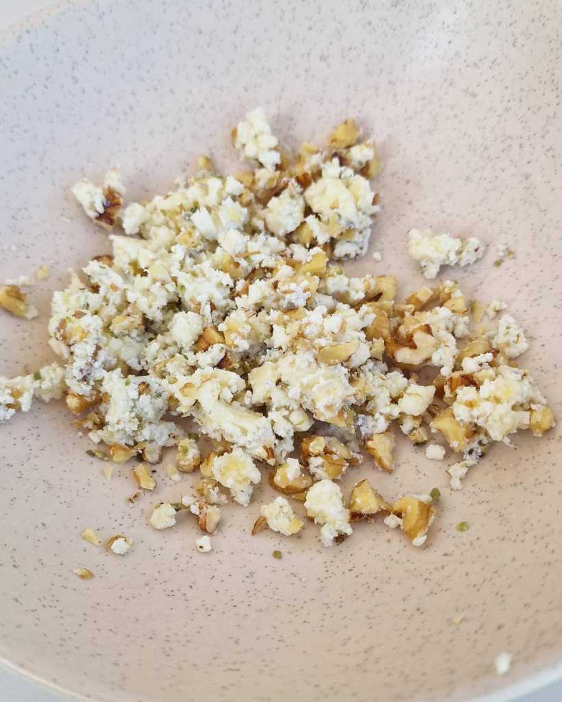 crumbled Blue Cheese with walnuts