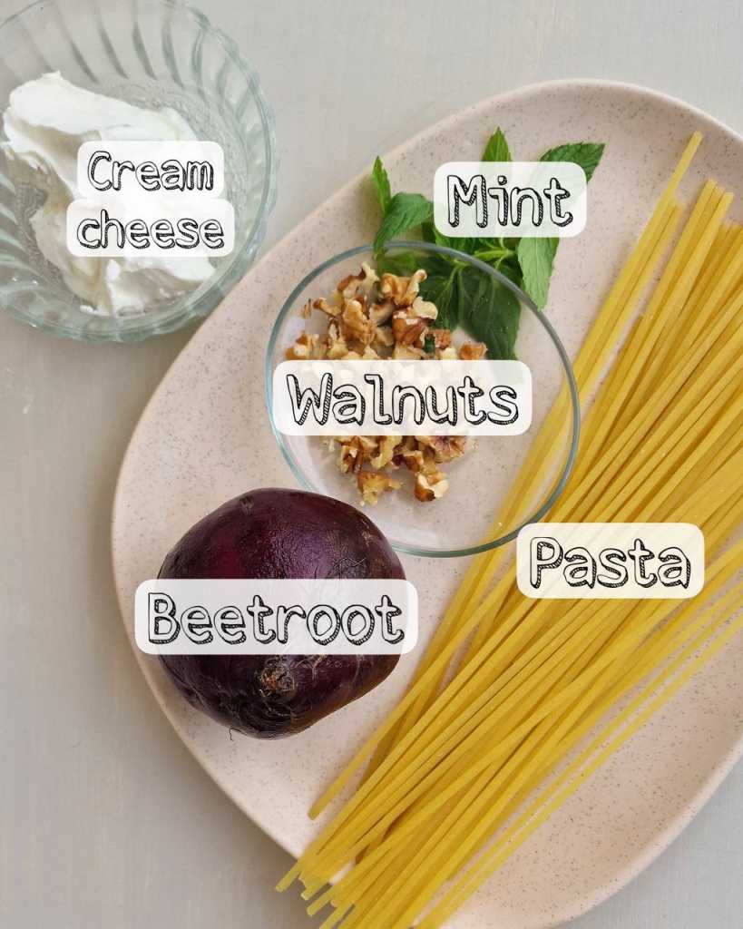 Creamy Beetroot Sauce Pasta ingredients