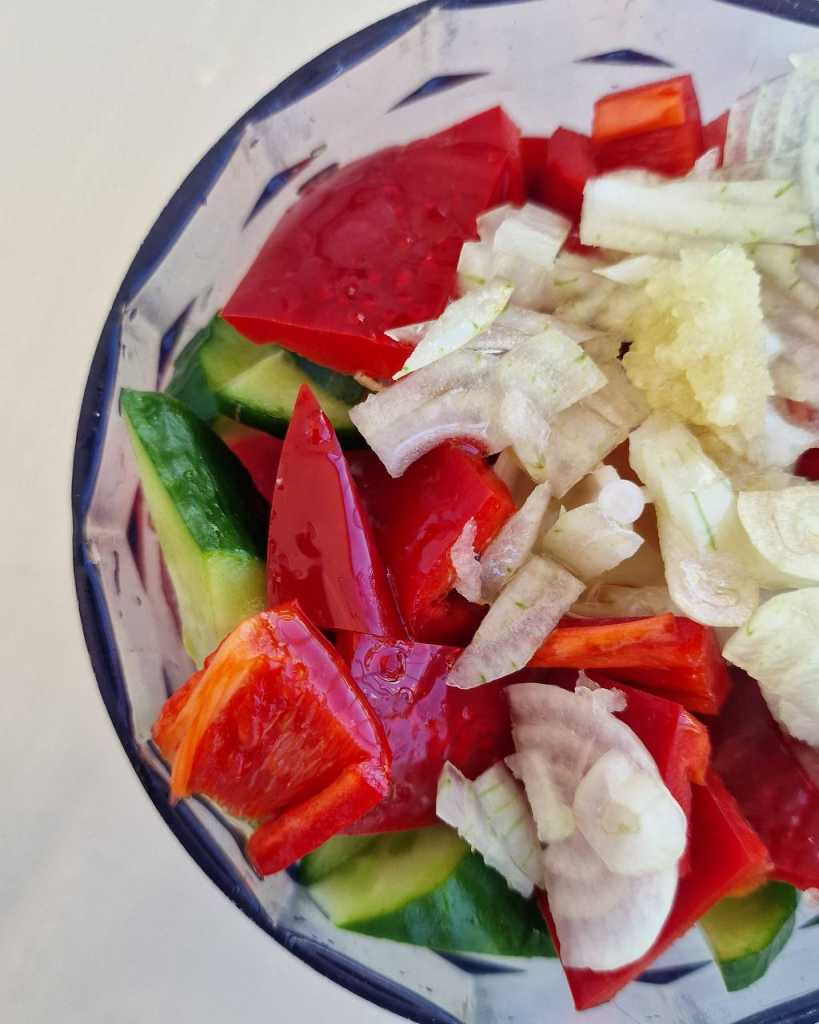 preparing Watermelon Gazpacho