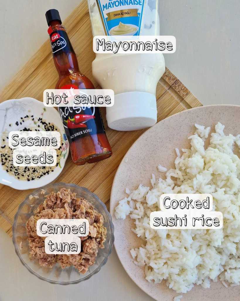 Spicy Tuna Onigiri ingredients