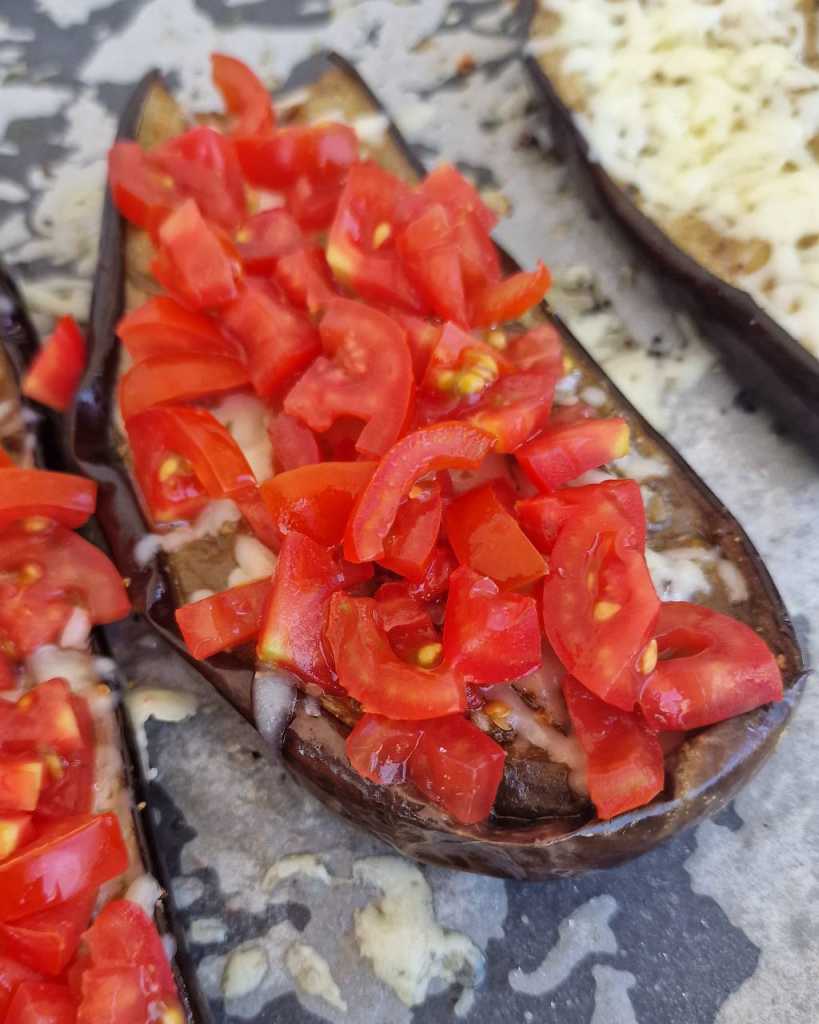 Cheese and Tomatoes Baked Eggplants