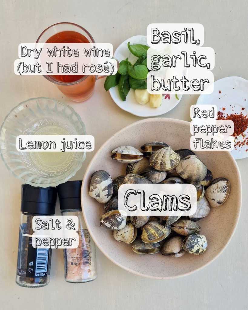 Buttery Garlic Steamed Clams ingredients