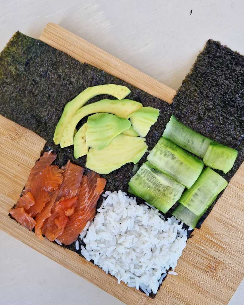 assembling sushi sandwich
