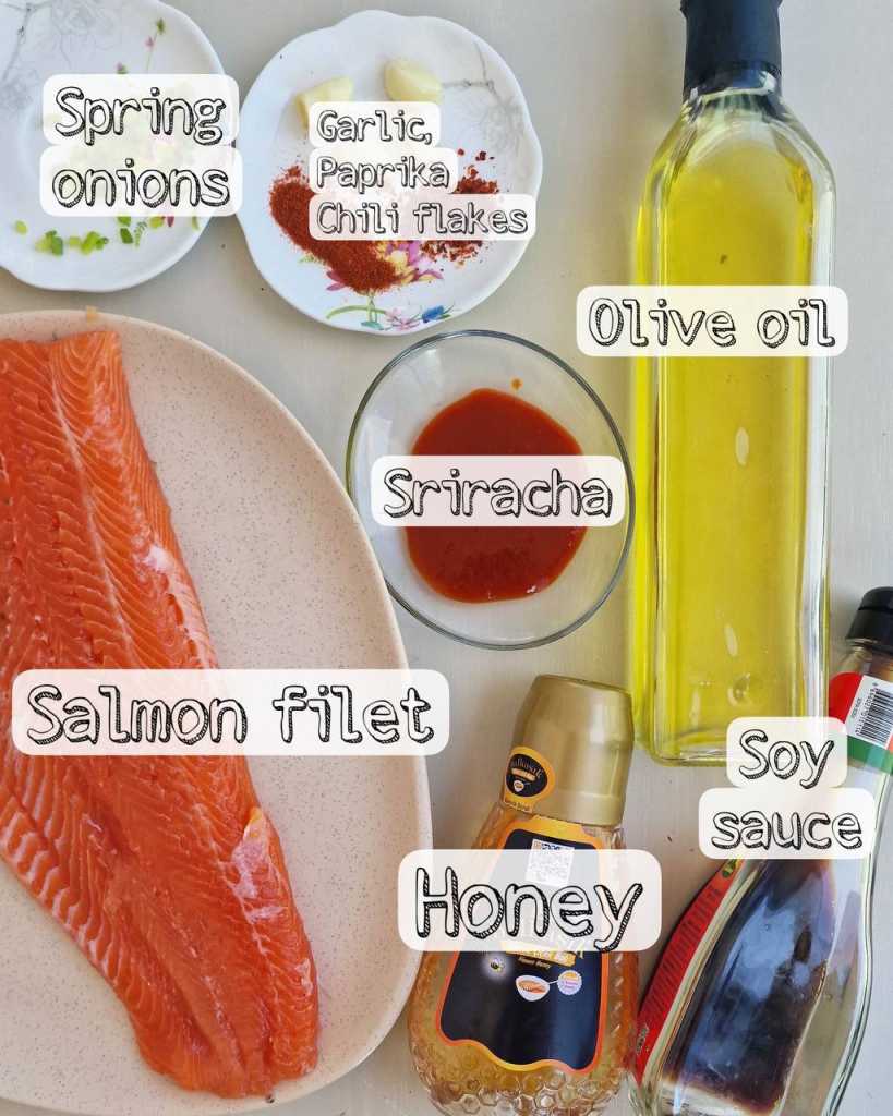 Honey Sriracha salmon bites ingredients