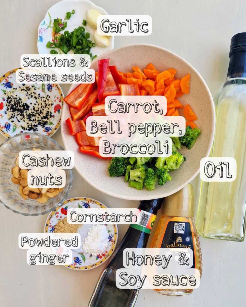 vegetarian cashew stir-fry ingredients