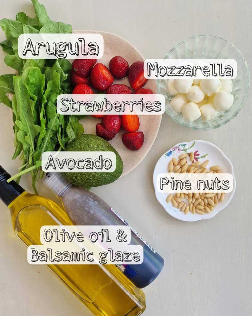 Strawberry Avocado Mozzarella Salad ingredients