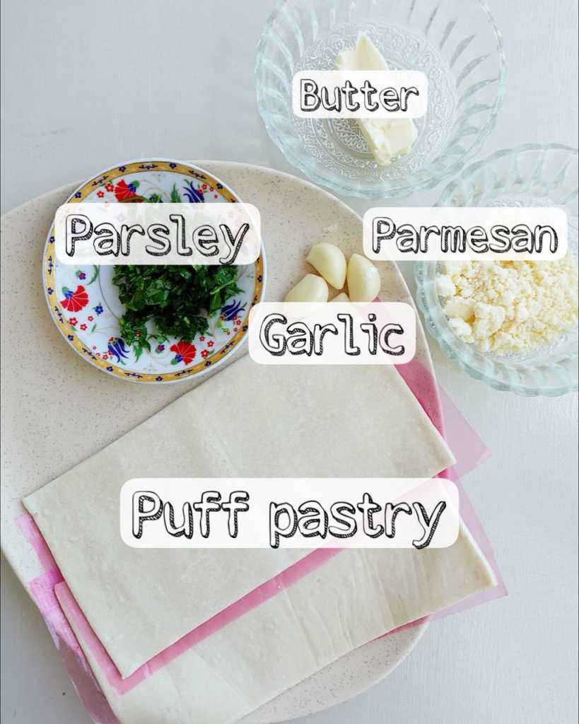 Garlic and Herbs Puff Pastry Swirls ingredients