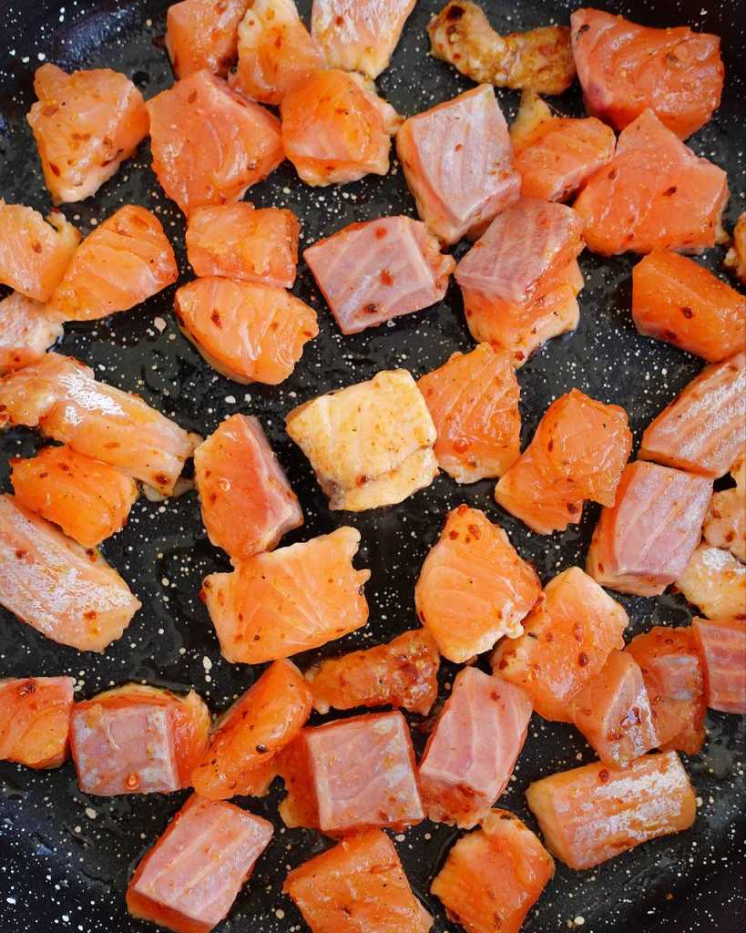 cooking salmon cubes