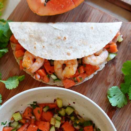 Shrimp taco with Papaya Salsa