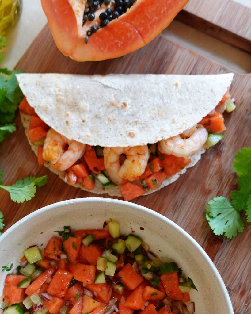 Shrimp taco with Papaya Salsa 