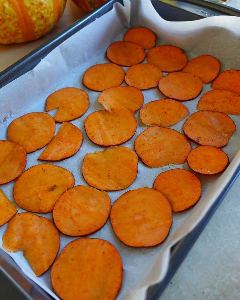 preparing sweet potato chips