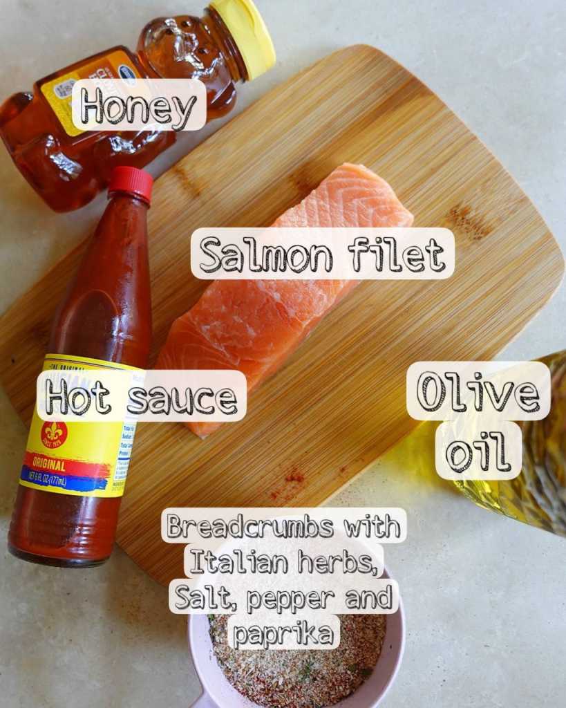 ingredients for Crispy Hot Honey Salmon Bites