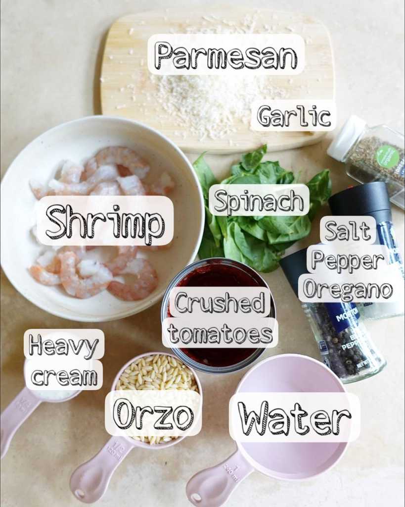 ingredients for One Pan Creamy Shrimp Orzo