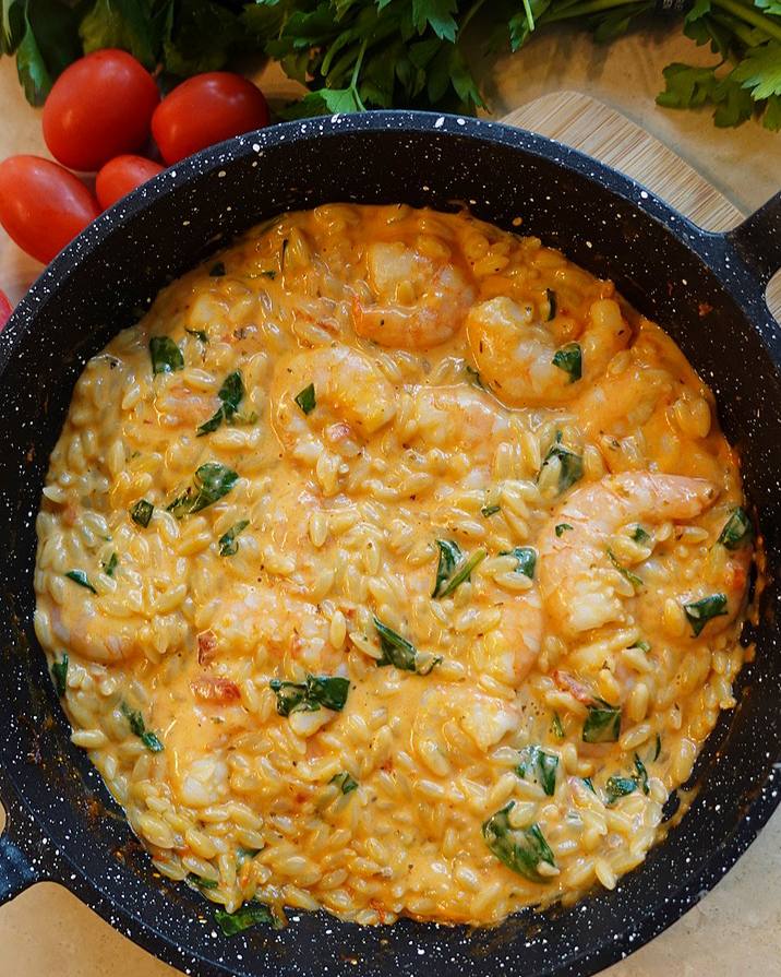 One Pan Creamy Shrimp Orzo