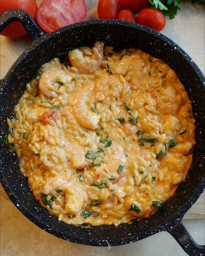 One Pan Creamy Shrimp Orzo