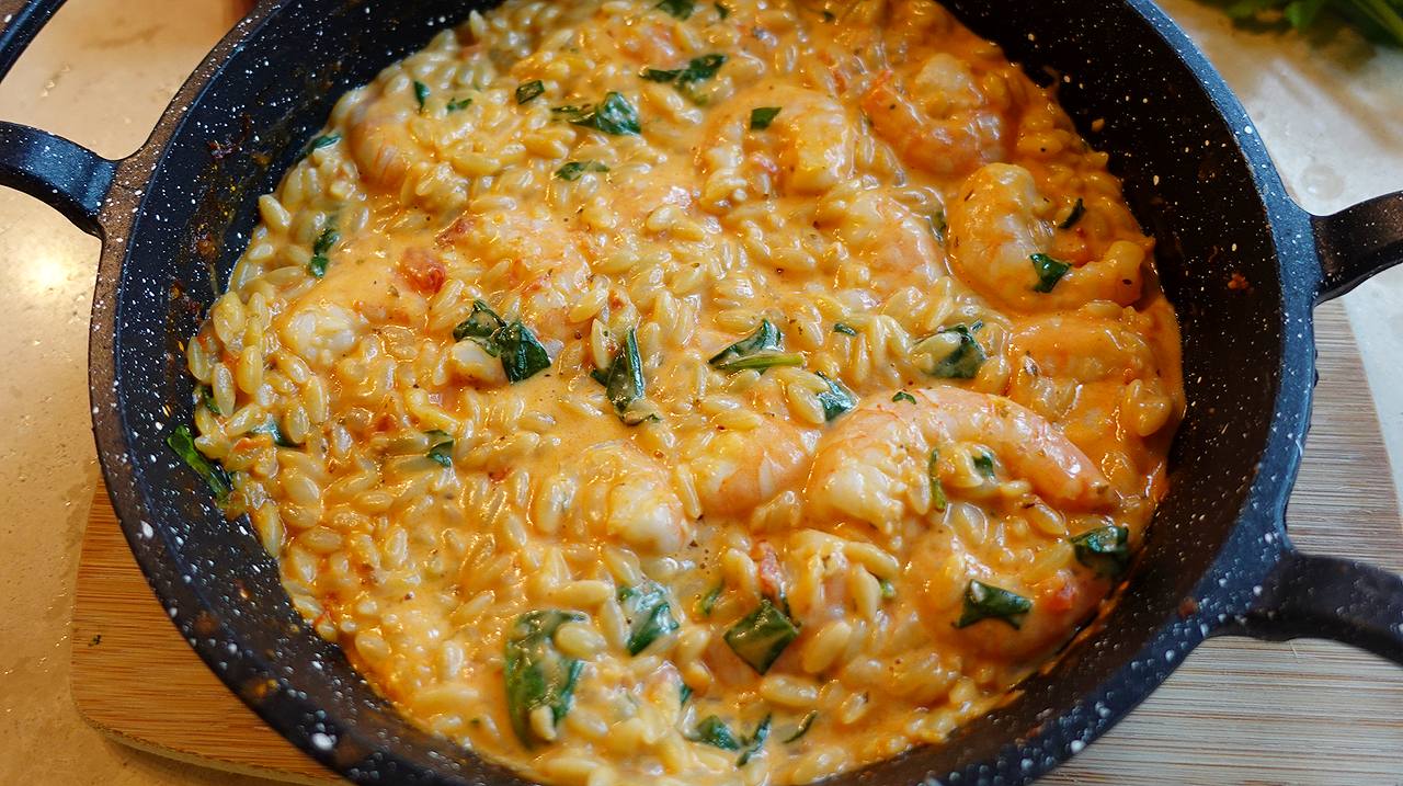 One Pan Creamy Shrimp Orzo