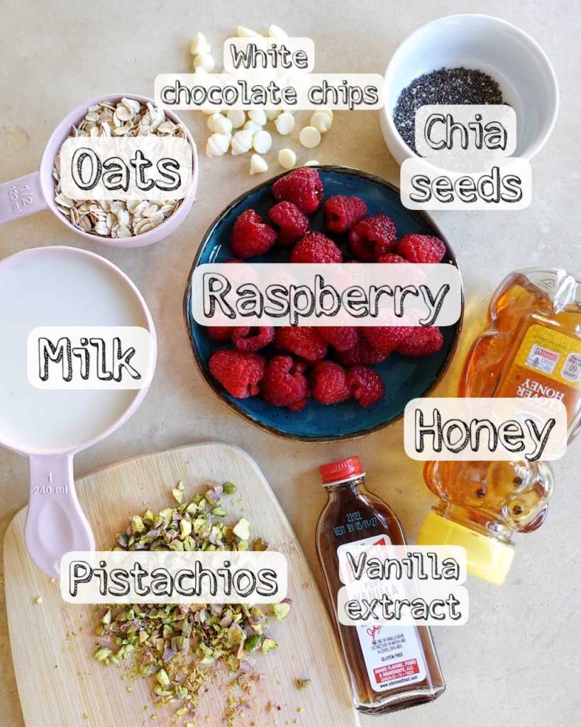 ingredients for Raspberry Pistachio Overnight Oats