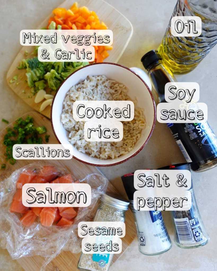 ingredients for Salmon Fried Rice