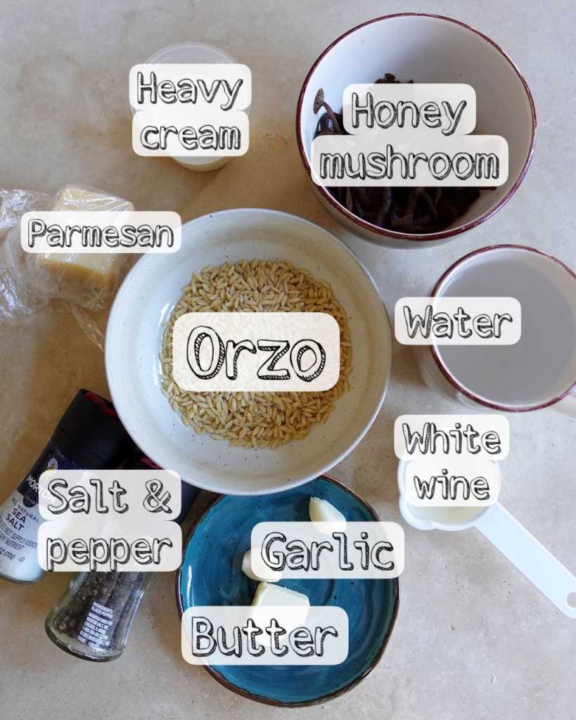 ingredients for One-pot Creamy Mushroom Orzo